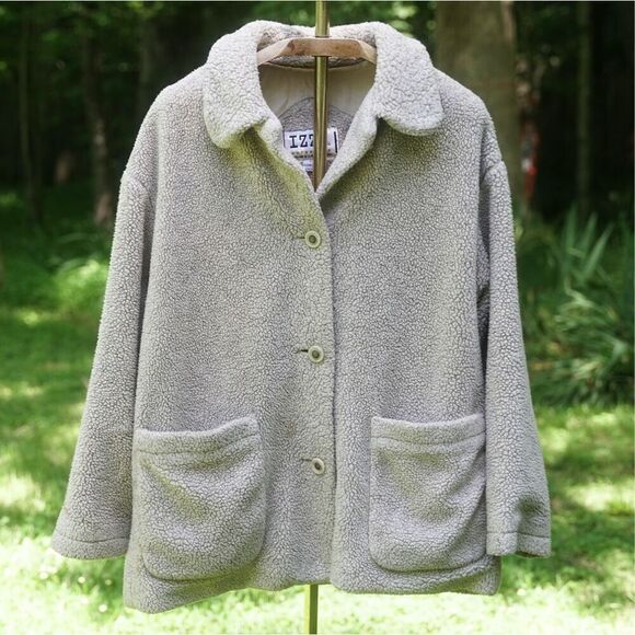 Vintage 90s IZZI Outerwear Beige Fleece Button Front Jacket - Picture 2 of 8
